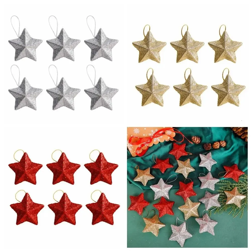 Christmas Decorations 6 pieces of pentagonal pendants silver glittering stars trees celebrations weddings parties home decor 231121