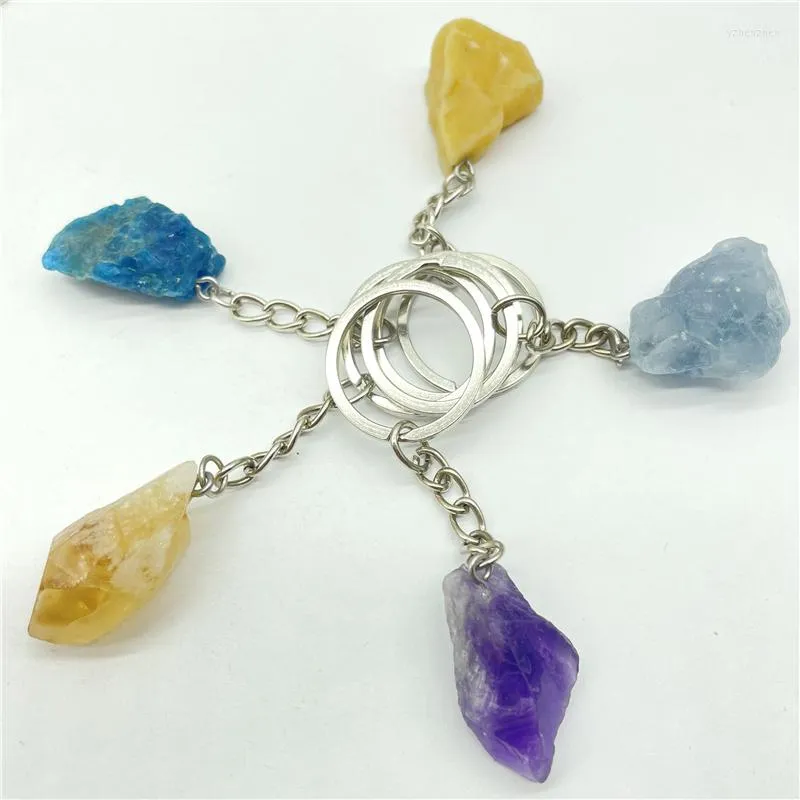 Hangende kettingen Natuurlijk rauw erts edelsteen Quartz Geel kristal Amethyst onregelmatige sleutelhanger voor doe -het -zelf sieraden maken Accessoires 1PC