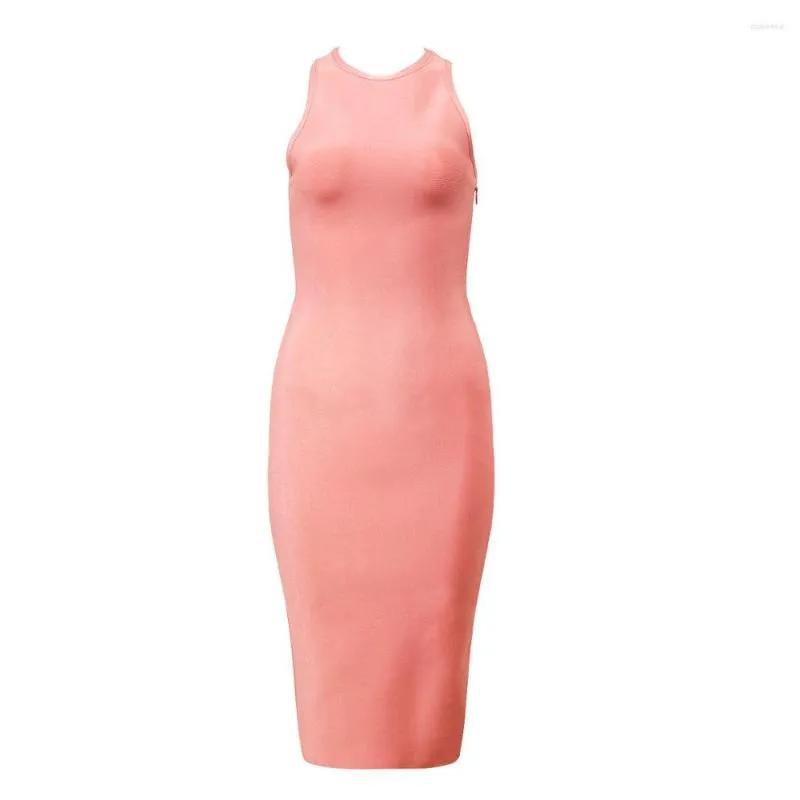 Casual Dresses 2023 Bright Coral Red Sexy Sleeveless Cut Out Back Knee Length Celebrity Party Bandage Dress Wholesale