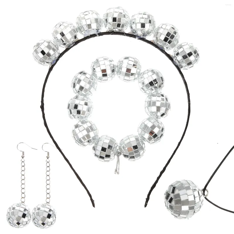 Feestdecoratie 1 set meid ketting armband vrouwen disco ball juwelen haak oorbellen kostuumaccessoires haak