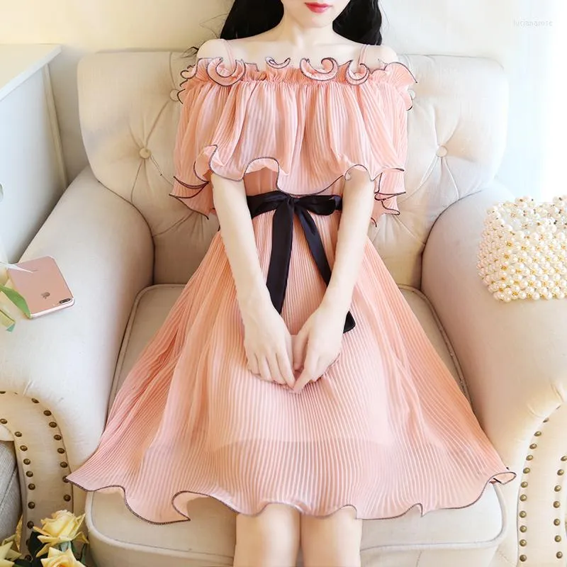 Casual Dresses Summer Kawaii Elegant Mini Dress Women Korean Fashion Backless Sweet Cute Off Shoulder Fairy Short Party 2023