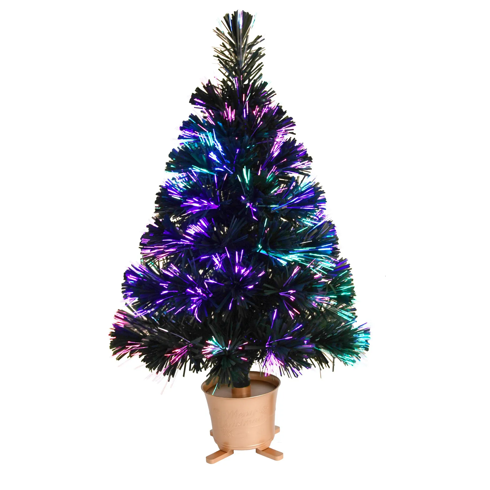 Decorações de Natal 24 Verde Pré-iluminado Mini Fibra Óptica Mesa Árvore de Natal Artificial com Luzes LED Base Dourada Árvore de Mesa de Natal 231121