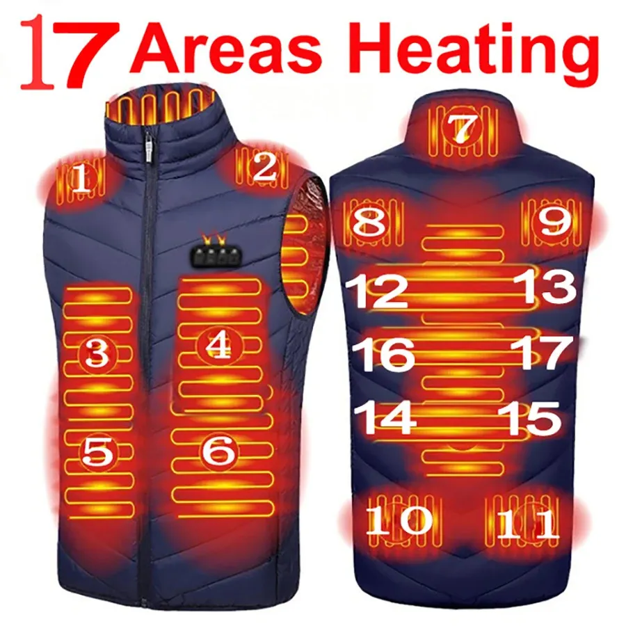 Gilets pour hommes Chaud 17 zones USB gilet chauffant veste électrique homme gilet de chauffage extérieur S-6XL hiver chasse chauffage vêtements femmes gilet thermique 231115