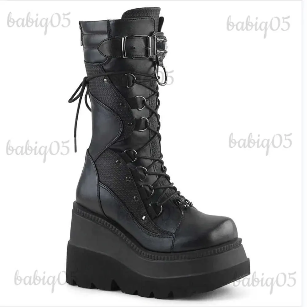Boots Gigifox Autumn Winter Punk Halloween Witch Cosplay Platform High Wedges Heels Black Gothic Calf Boots Women skor Big Size 43 T231121