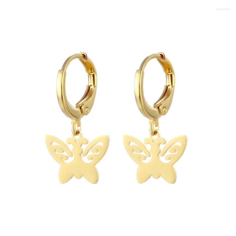 Boucles d'oreilles créoles en acier inoxydable 316L, simples et polyvalentes, pendentif papillon ajouré, mode haute bijoux SAE1000