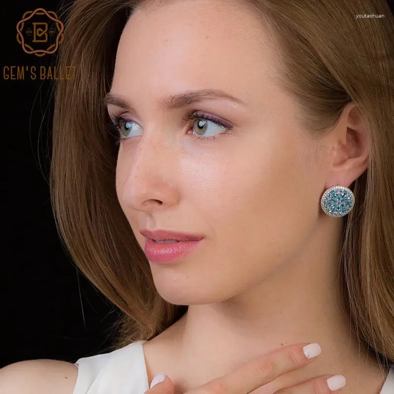 Gem's Ballet – boucles d'oreilles rondes en topaze bleue naturelle, 7,37 ct, pierres précieuses classiques, en argent Sterling 925, bijoux fins pour femmes