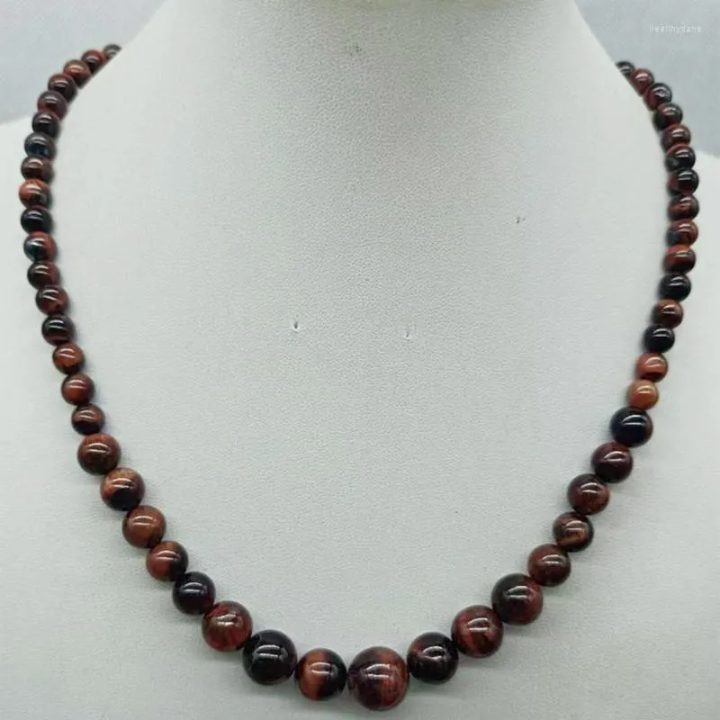 Ketens prachtige 6-12 mm Red Tiger's Eye Round Round Bead Boutique ketting 18 inch damesjuwelen