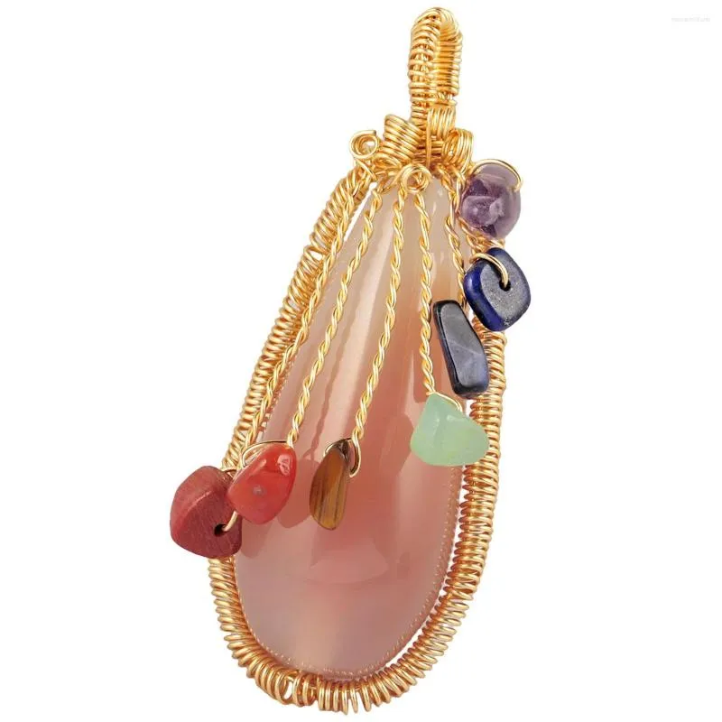 Colliers de pendentif guérison Agate Stone à la main fait à la main Golden Fil enveloppé des copeaux de cristal Charmes pour les femmes bijoux