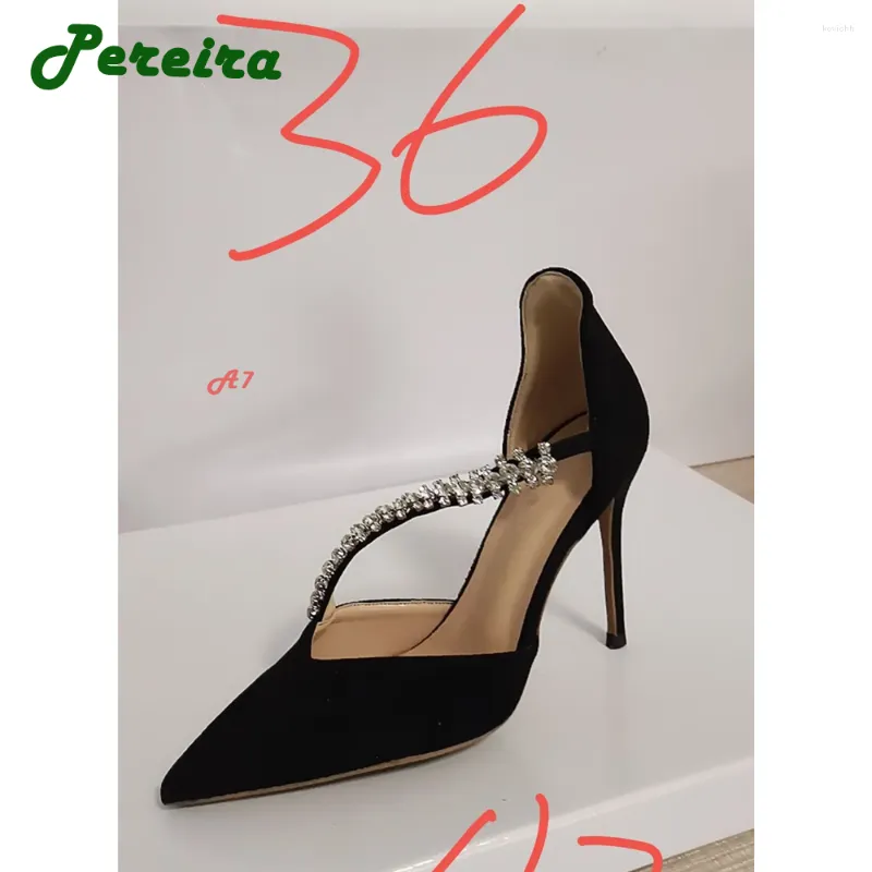 Chaussures habillées noir cristal côté Air sandales Stock taille 36 fête d'été mariage Sexy solide bout pointu talons aiguilles élégant