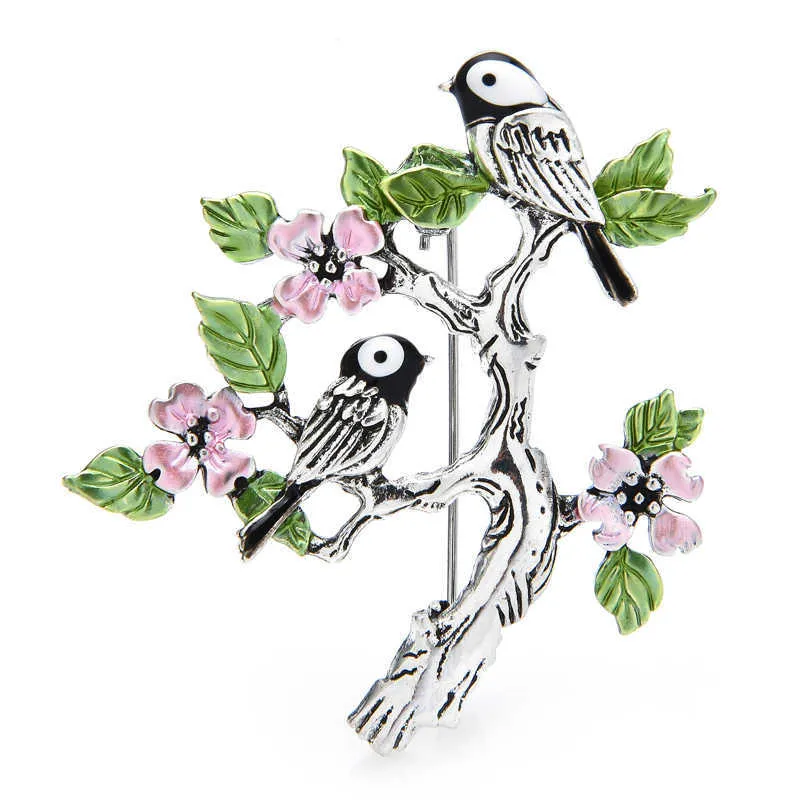 Pins broszki Wuli Baby Retro Flower Tree Ptakowe broszki dla kobiet Lady Beauty Singing Bird Pism Casual Brooch Pins Z0421