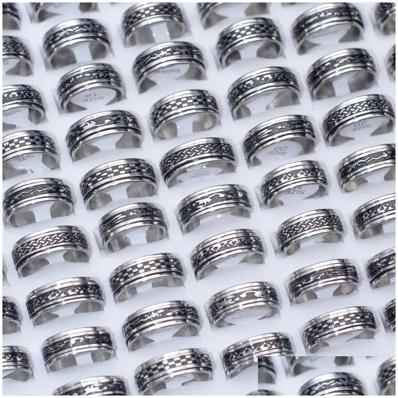 Cluster Rings Bk Lots 30Pcs Mtistyle Fashion Black Band Rotating Size 1721 Men Women Personality Gifts Jewelry Punk Rock Hip Dhgarden Dhehx