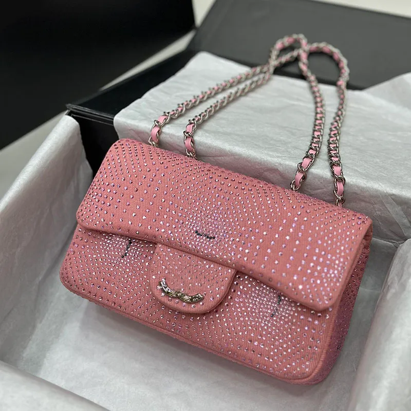 Shiny Rhinestone Decoration Women Designer Classic Flap Bag Silver Metal Hardware Matelasse Chain Paisley 20cm Luxury Cross Body Shoulder Handbag Coin Purse