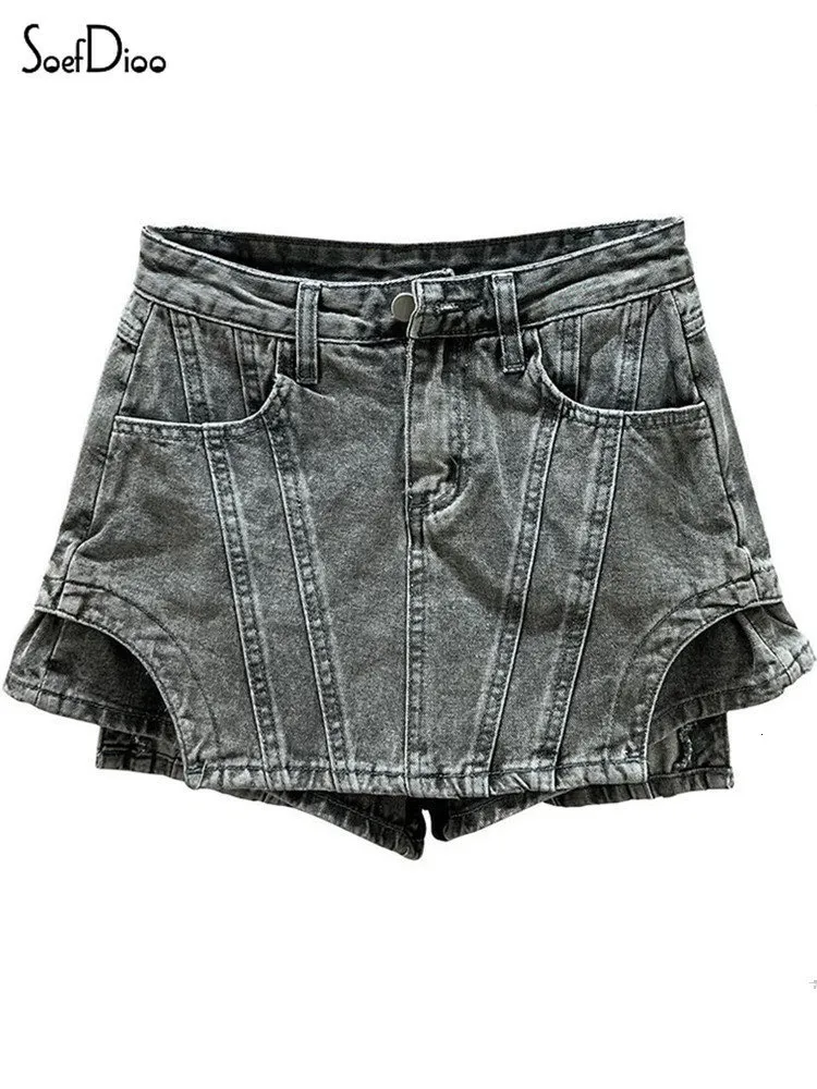 Women's Shorts Soefdioo Fashion Irregular Denim Shorts Skirts Women Sexy High Waist Straight Shorts Summer Female Bottoms Streetwear 230420