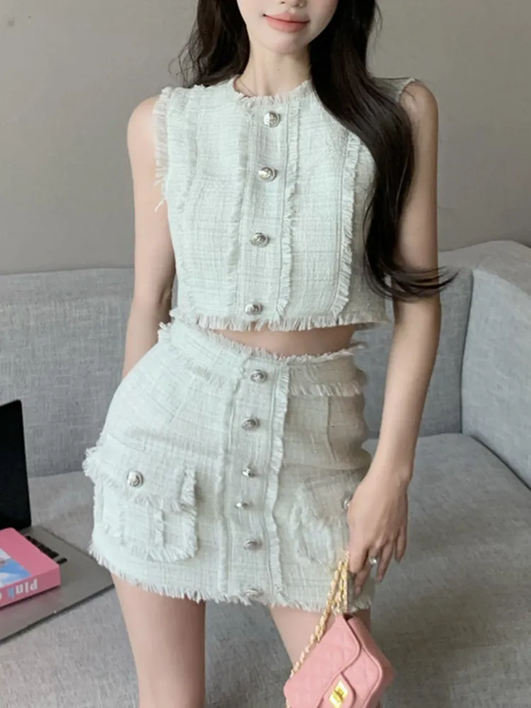 Robe de deux pièces Summer Small Fragrance Two set for tank short skirt cosits conjuntos cortos 2 pièces sets women tenue 230421