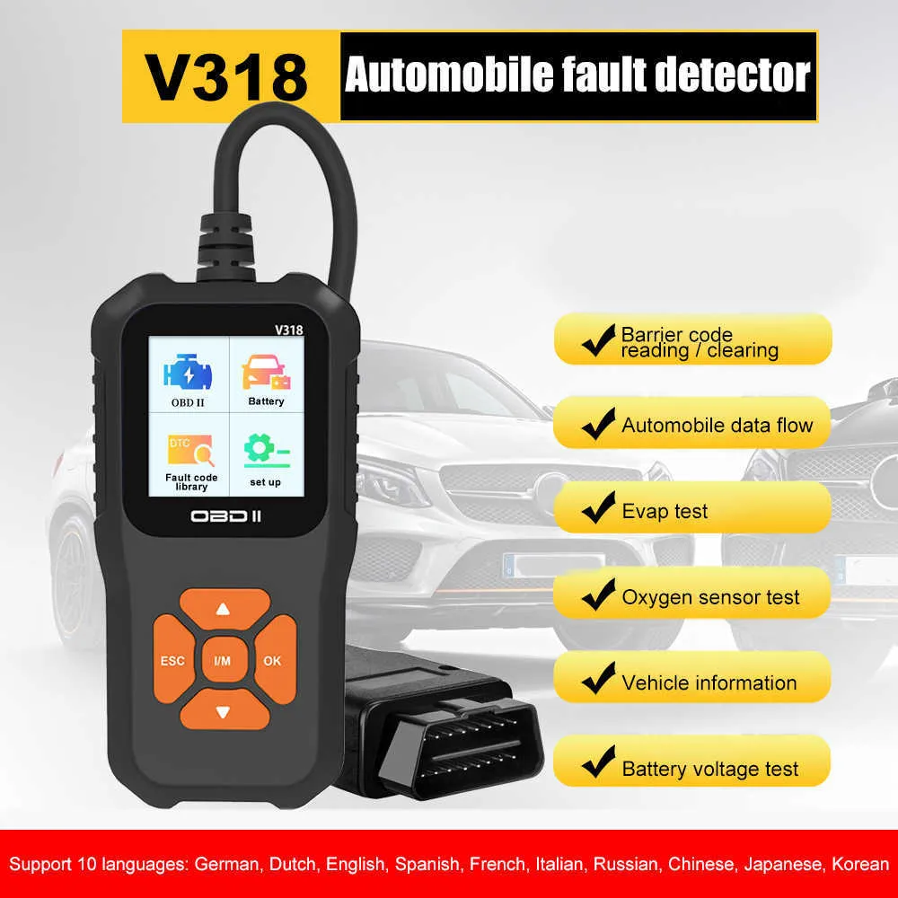 V318 OBD2 Scanner Voiture Défaut Instrument De Diagnostic Lecture Du Moteur  Effacer Les Outils De Mécanicien De Lumière De Dysfonctionnement Du Moteur  10 Langues Du 11,93 €