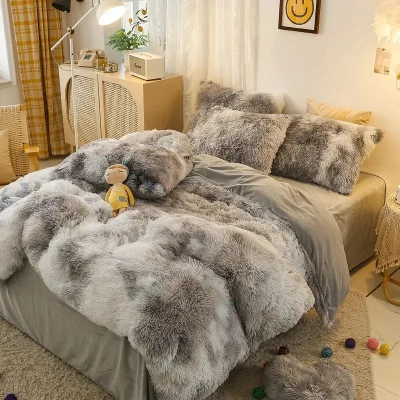 Bedding sets Super Shaggy Coral Fleece Warm Cozy Princess Bedding Set Mink Velvet Quilt/Duvet Cover Set Bed Comforter Blanket Pillowcases 231120