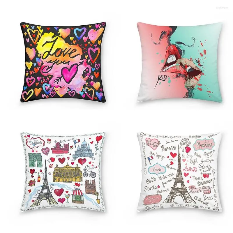 Pillow Case EiffelTower Lips Love Pattern Decorative Cushions Pillowcase Polyester Cushion Cover Throw Sofa