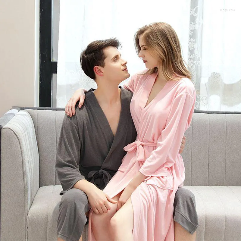 Elegant Couples Nightgown With Mens Towel Robe And Widened Pajamas