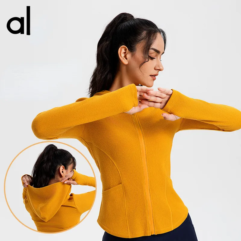 Al Women Ribbed Nu Hooded Jacket outfit Womens Activewear Slim Fit Zip Thumb Hole Running Workout Fitness Yoga Jackets