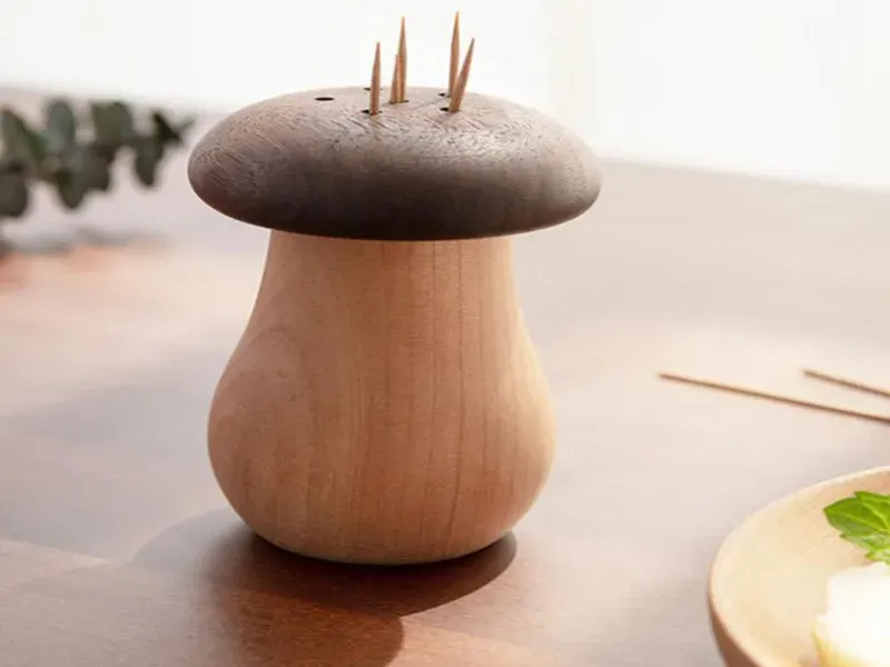 Creative black walnut + beech toothpick holder kitchen hotel solid wood toothpick holder living room mushroom toothpick holder