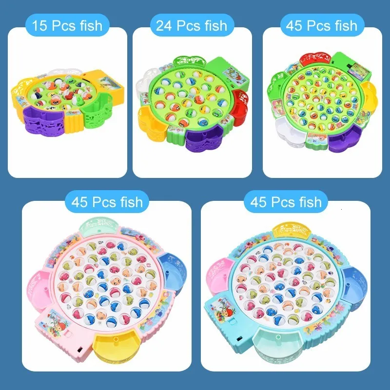 Novelty Games Kids Fishing Toys Electric Rotating Fishing Play Game Musical  Fish Plate Set Magnetic Outdoor Sports Toys for Children Gifts 230420