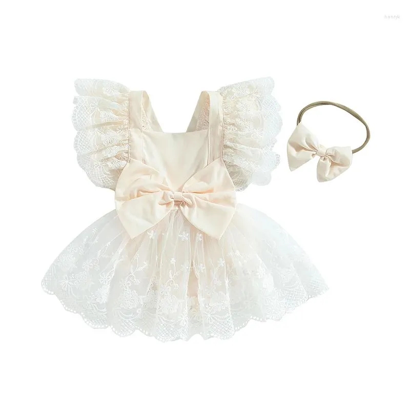 Fille Robes D'été Infantile Bébé Vêtements Filles Barboteuse Robe Dentelle Fleur Manches Col Carré Bowknot Bodys Combinaisons Avec