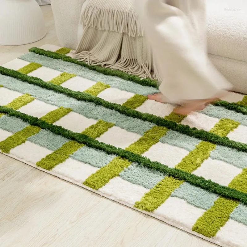 Carpets Handmade 3D Tufting Decorative Area Rug Grass Green Color Nordic Style Home Collection Carpet Thick Floor Mat