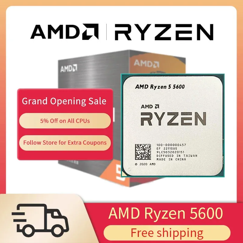 CPU RYZEN 5 5600 R5 35GHz 6 코어 12 스레드 65W CPU 프로세서 7NM L332M 소켓 AM4 게임 프로세스 어드데르 231120