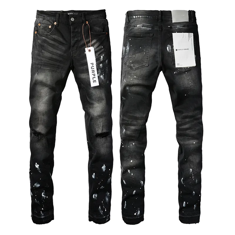 Designer Stack Europese paarse jeans heren borduurwerk quilten gescheurd voor trendmerk Vintage broek heren vouw slanke magere mode jeans paars c4