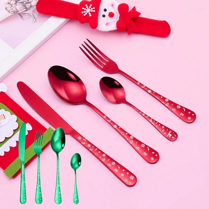 Dinnerware Sets Cutlers 20pcs Aço inoxidável Western Tableware Christmas Facas criativas Forks Spoons 4 Set