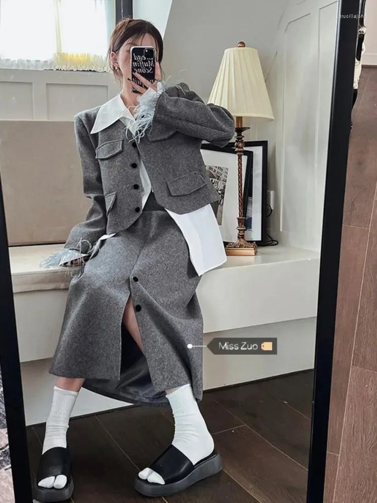 Two Piece Dress UNXX Autumn Winter Design Tweed Set Slim Fit Skirts Blazer Femenino Skirt Suits Regulai 2 Elegante Suit