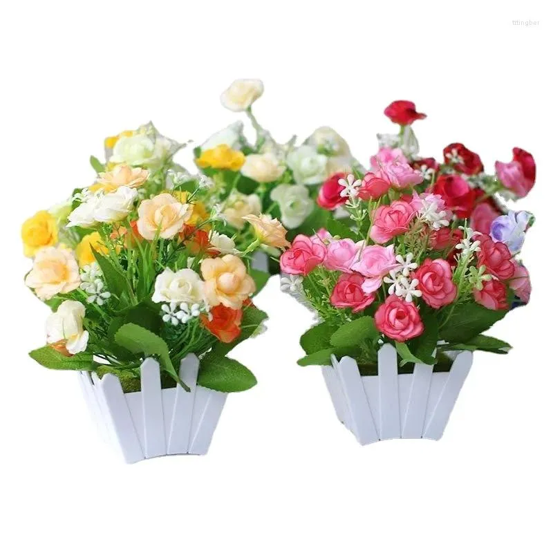 Fleurs décoratives bonsaï artificiel, faux Pot de fleur avec clôture en plastique, Simulation Anti-décoloration, Marguerite durable