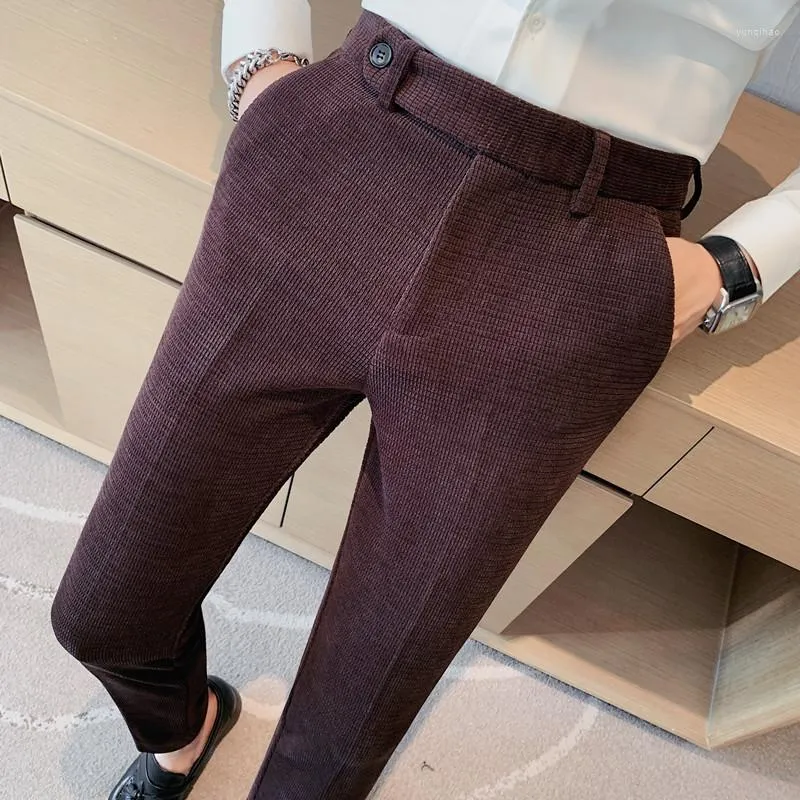 Mäns kostymer Autumn Winter Corduroy Business Formal Socialized Solid Color Slim Pants Men's Fashion Casual Warm Wedding Dress