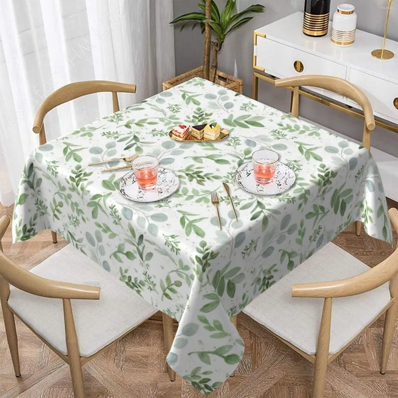 Nappe de table printemps Floral vert sarcelle nappe carrée 60x60in aquarelle feuille d'eucalyptus ronde infroissable lavable