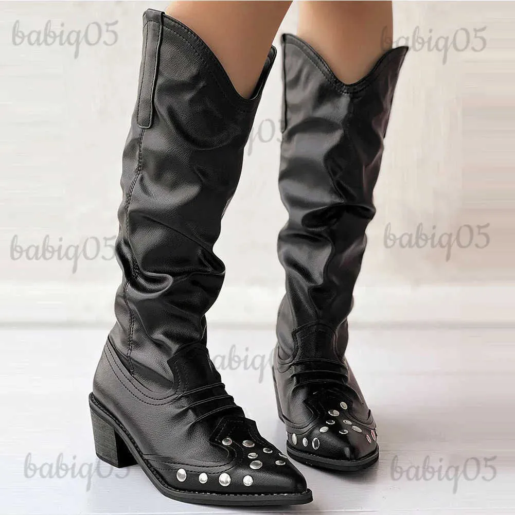 Boots Lapolaka Brand New Thick Heel Pointed Toe Knee-high Women's Boots Retro Embroidered Western Boots Classic Motorcycle Boots T231121
