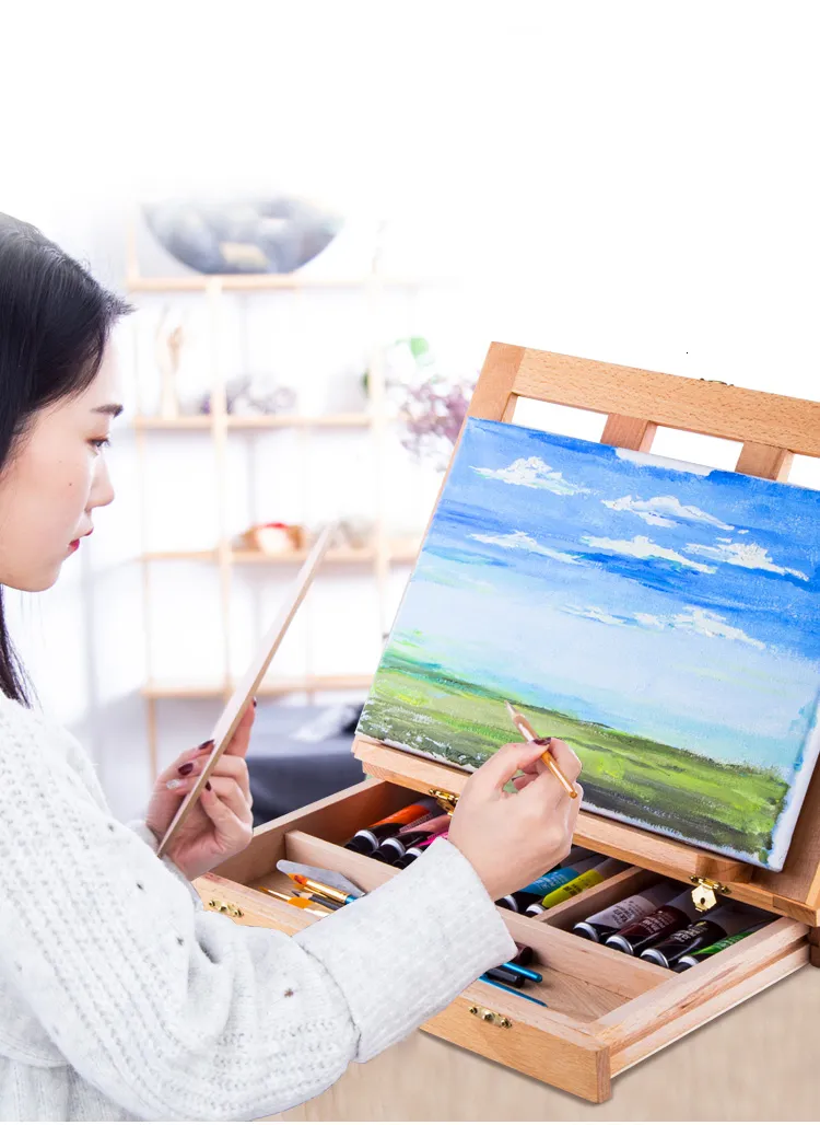 MEEDEN Tabletop Art Sketchbox Easel : Solid Beechwood Table Easels For Painting Canvas, Adjustable Desktop Easel - Art Supply Storage Box For Adults & Artist