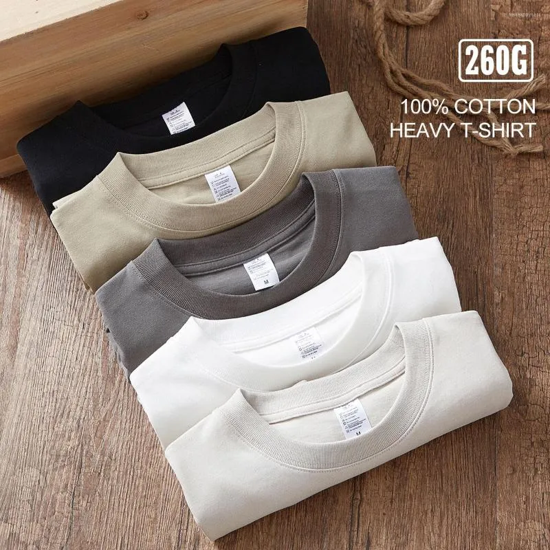 Camas de camisetas masculinas de grandes dimensões para homens roupas de manga curta 100 algodão grosso liso solto 260g mulher sólida