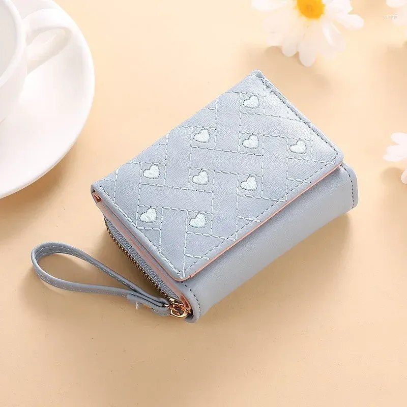 Card Holders Short Purse Embroidery Coin Multi-slot Buckle Zipper Bag Money Clip