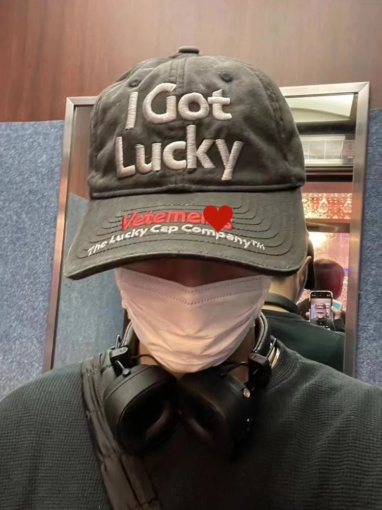 Fashionable Letter Printing Baseball Cap: I Got Lucky Washed