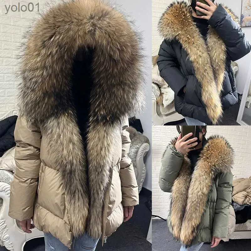 Kadınlar Kürk Faux Fur Maomaokong 2023 Beyaz Ördek Aşağı Kış Kış Kışları Sıcak Gevşek Kaplama Doğal Kürk Yakası Kalın Lüks Dış Giyim Parkasl231121