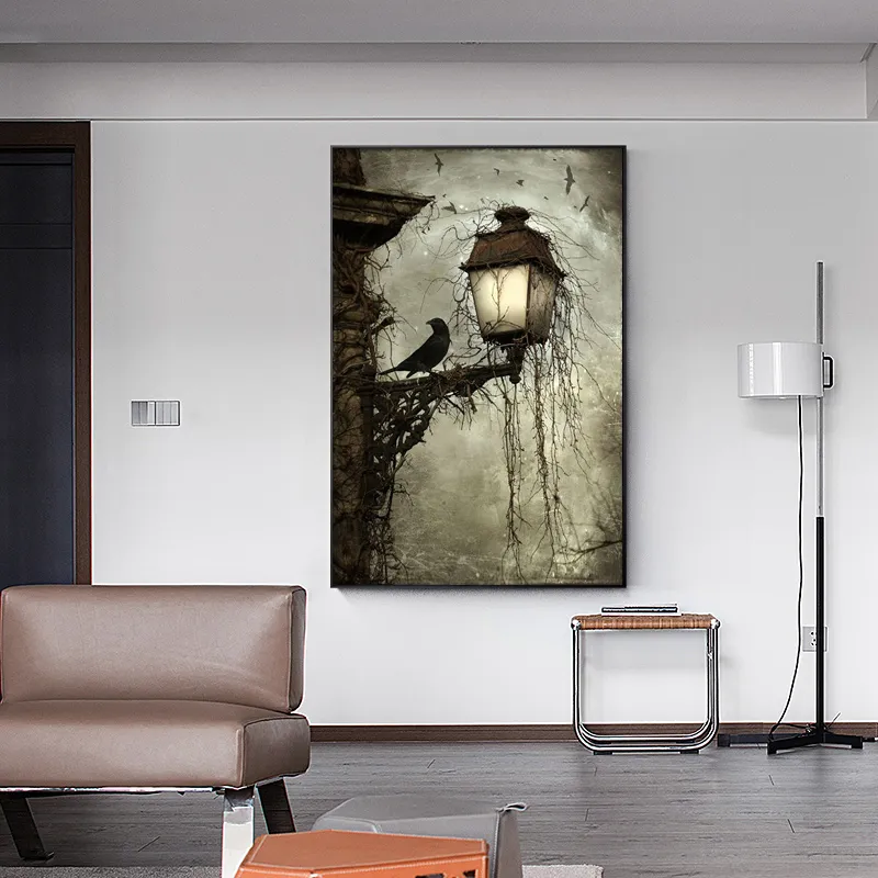 Wandbild Schwarze Krähe – Vintage Leinwanddruck 60x90 Cm, Gothic, Ohne Rahmen
