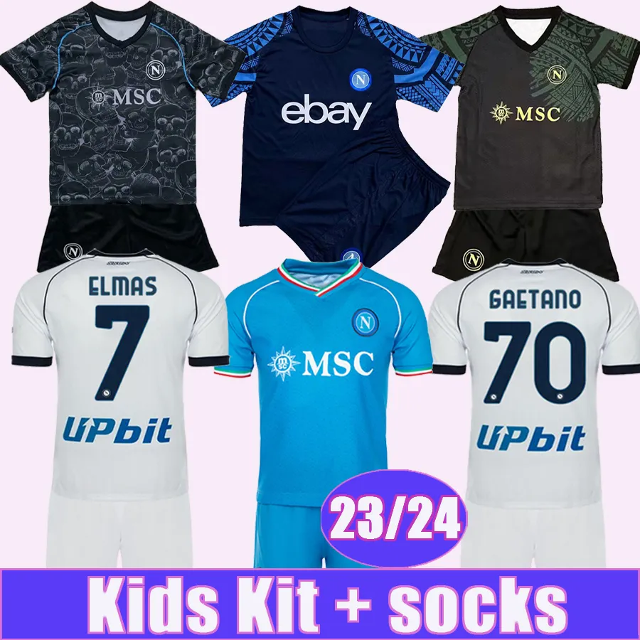 23 24 Napoli Kit per bambini Maglie da calcio OSIMHEN KVARATSKHELIA ZIELINSKI POLITANO ELMAS NATAN Home Away 3ed Abbigliamento da allenamento Maglie da calcio