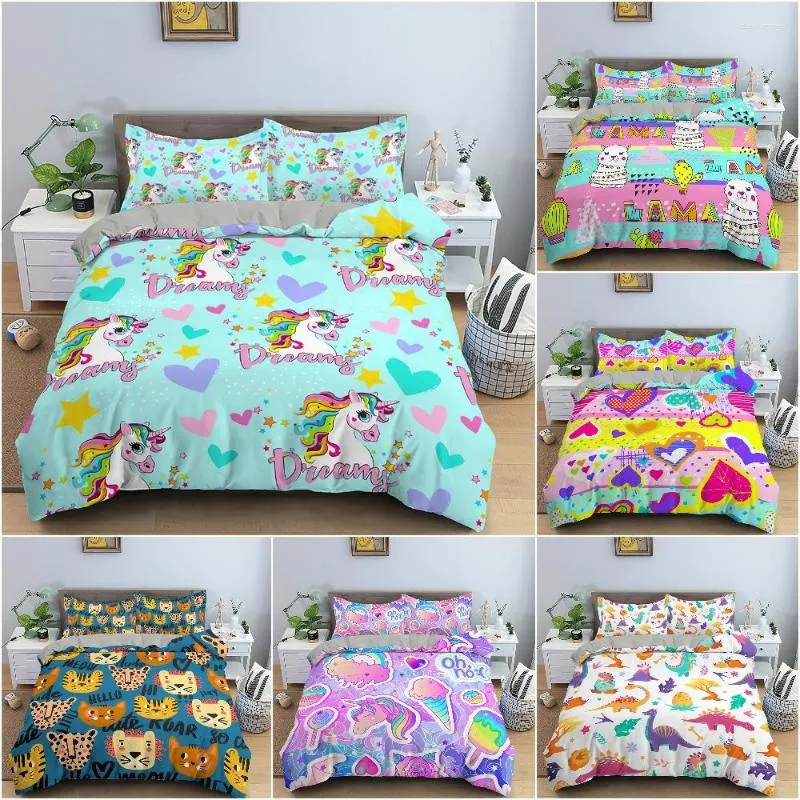 Bedding Sets 2/3Pcs Cartoon Animal Duvet Cover Luxury Soft Set For Children Bedroom Quilt / Comforter King Twin Home Decor