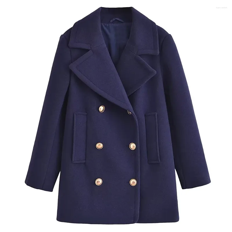 Ternos femininos inverno 2023 moda quente roxo real irmã estilo duplo breasted jaqueta casaco retro manga longa bolso