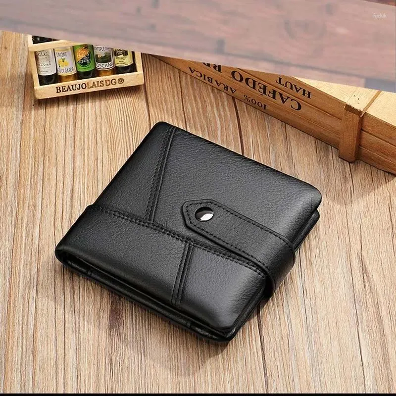 Plånböcker äkta läder män korta plånbok svart mjuk kohud manlig koppling handväska hasp liten zip mynt pocket pengar väska kort hållare