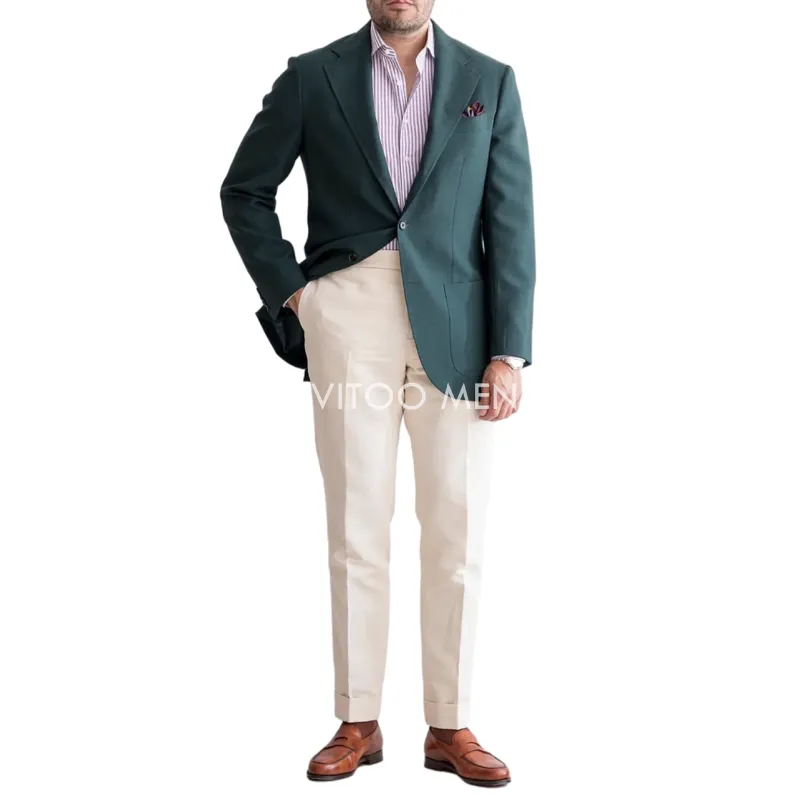 Men's Suits & Blazers Dark Green Blazer Ivory Pants Men Slim Fit 2 Piece/Casual Wedding Prom Business Mens Clothing/Classic Male Jacket Coat