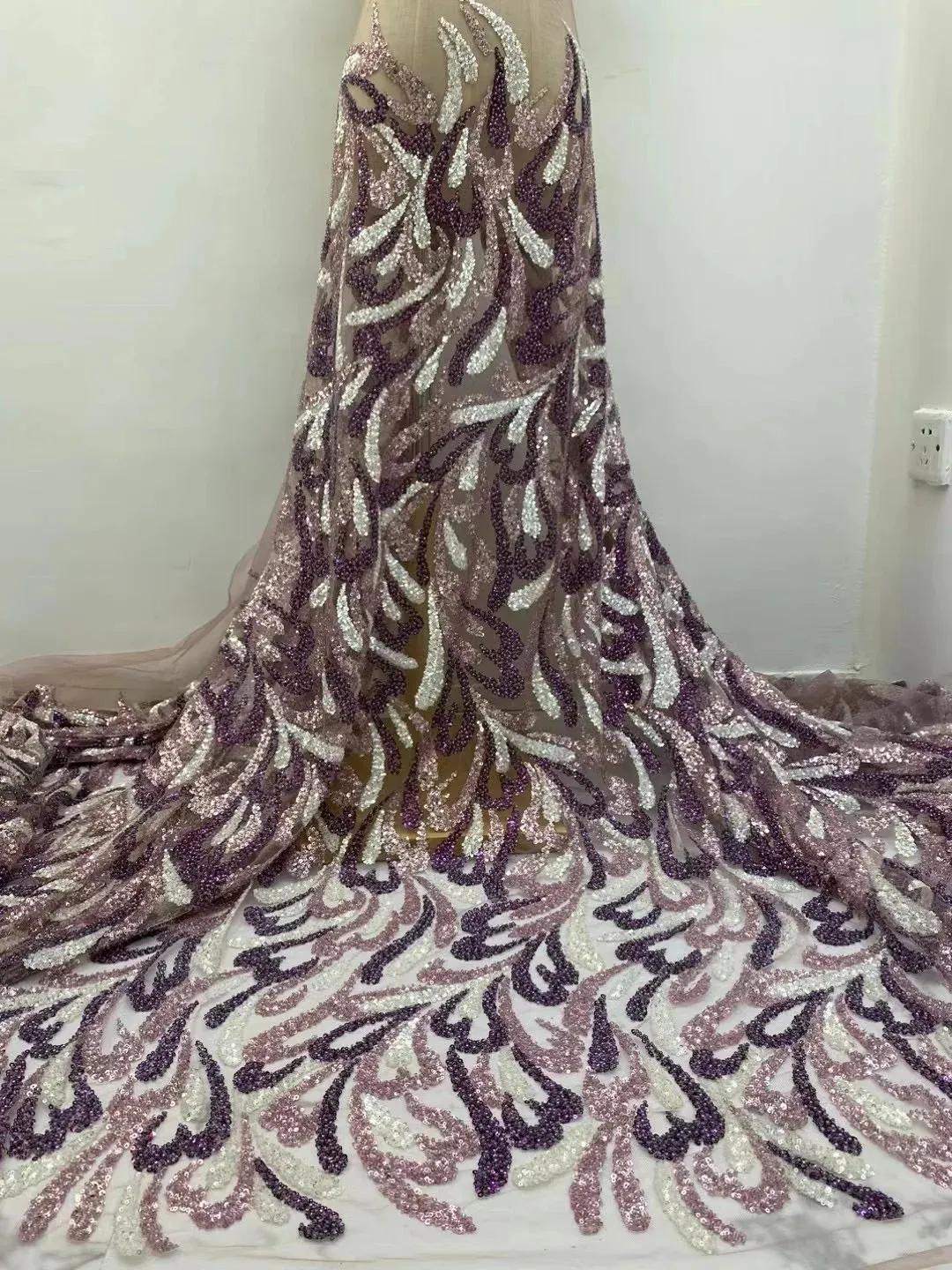 Ткань Африка Тяжелые бусины ручной работы Сетка Кружевная ткань Нигерия Роскошный тюль с блестками Вышивка Кружевная ткань для шитья вечернего платья 231120