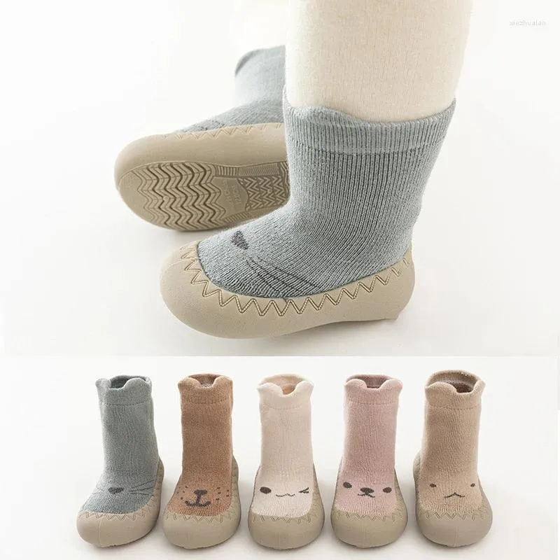 First Walkers 2023 Autumn Winter Baby Warm Cushion Sock Shoes Rubber Sole Cute Cartoon Lightweight Floor Toddler Walker Sneakers