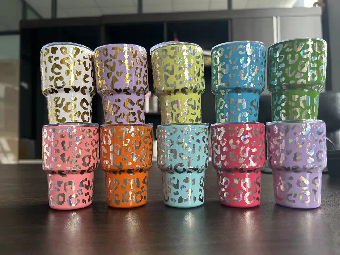 Nytt 3oz holografiskt skottglas med metallstrån i rostfritt stål Tumbler Vattenflaska Vinglas MINI GLASSER RESEL MUG 1121