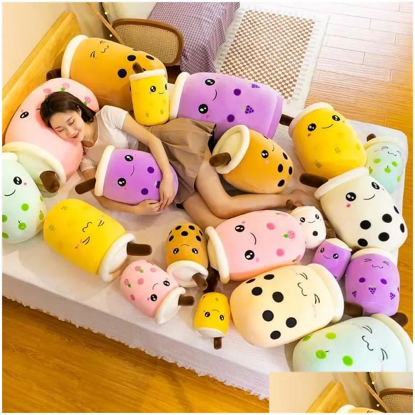 cute bubble tea plush dolls soft stuffed pink strawberry taste hug pillow children toys